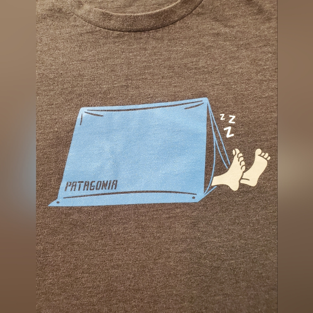 Patagonia Gray T-Shirt with Blue Tent Graphic
